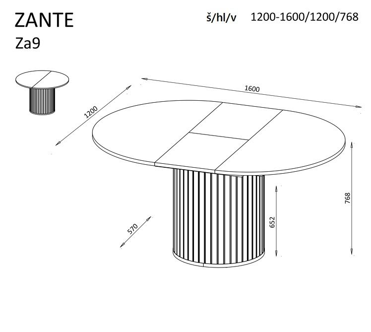 Rozkládací jídelní stůl ZANTE 9
