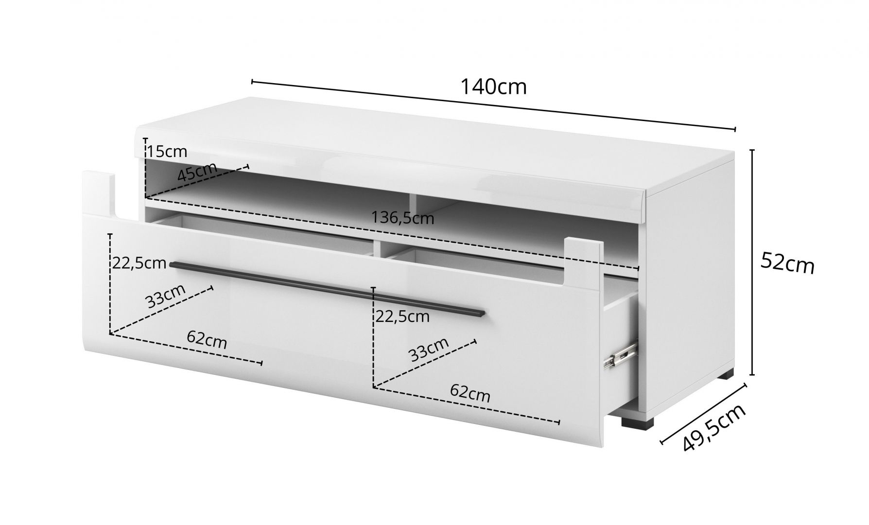 TV komoda 140 TULSA Bílý lesk