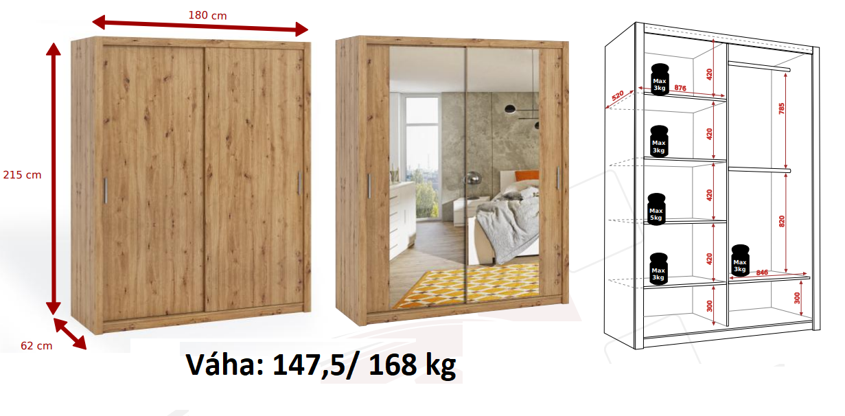 Posuvná šatní skříň BONNO 180