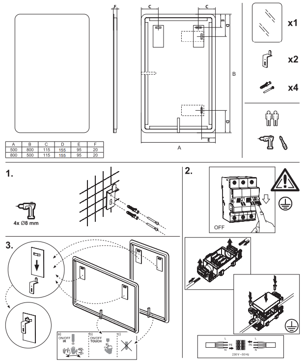 Koupelnové zrcadlo STELA 80 - hranaté s LED