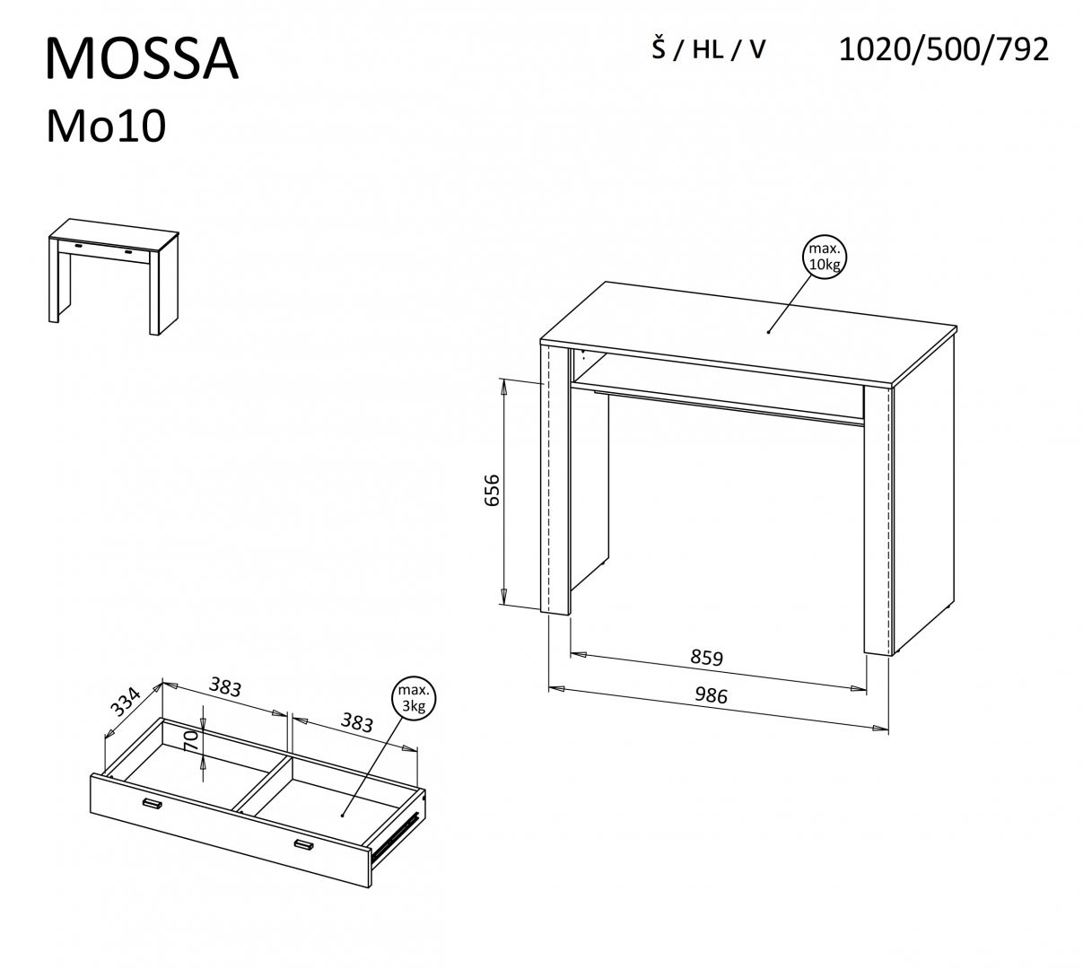Toaletní stolek MOSSA 10