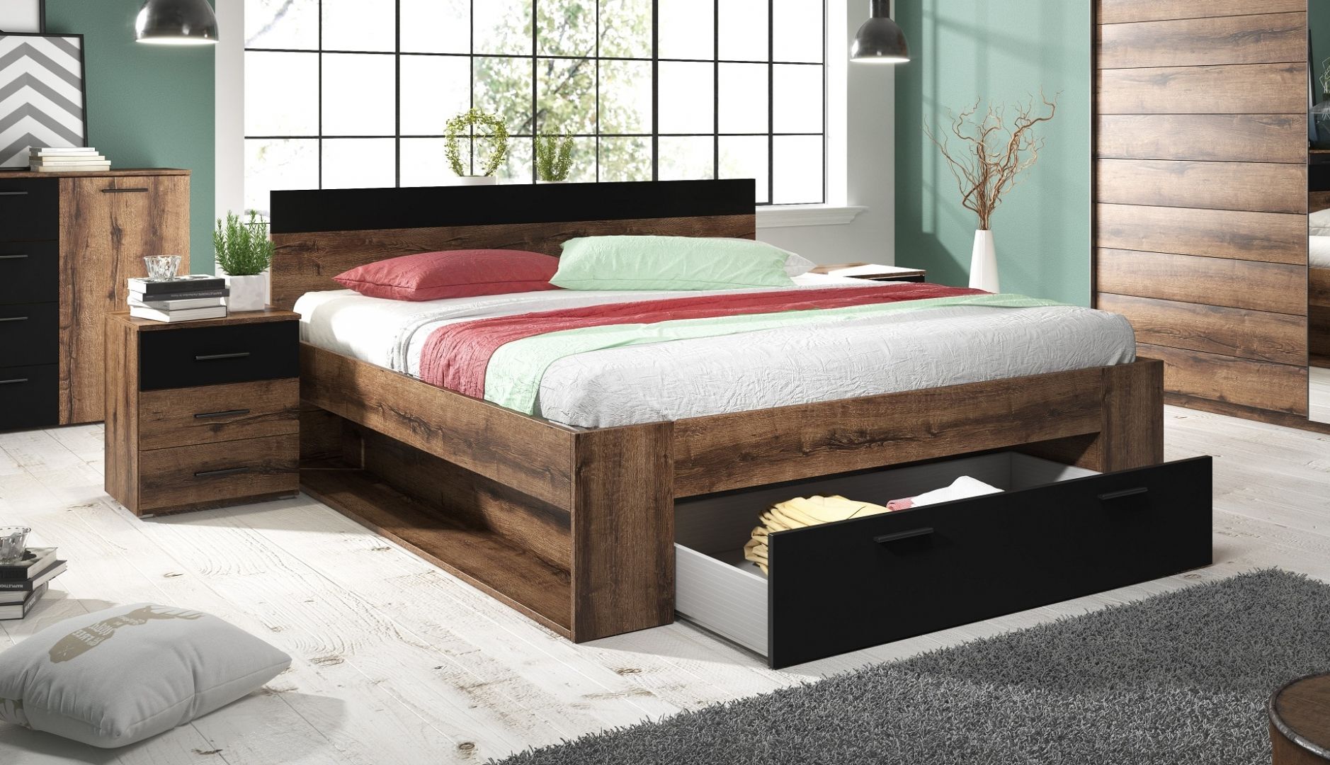 Postel BETA se zásuvkami Dub Monastery/ Dub Monastery - černá