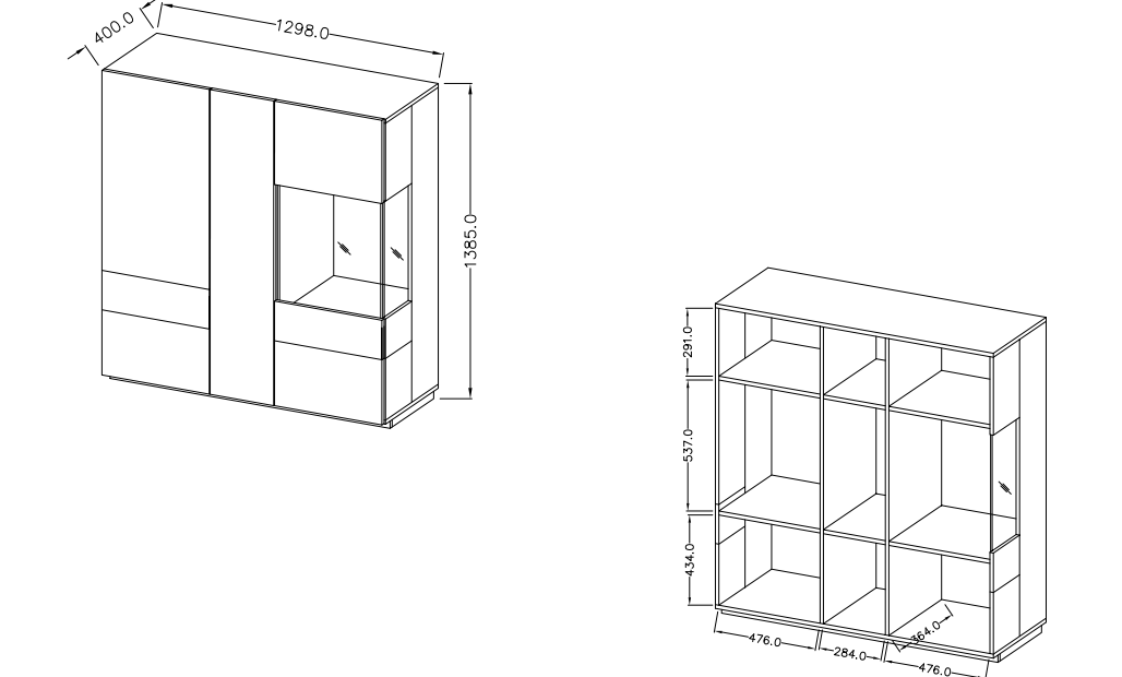 Vitrína III SILKE Bílá - Dub Wotan