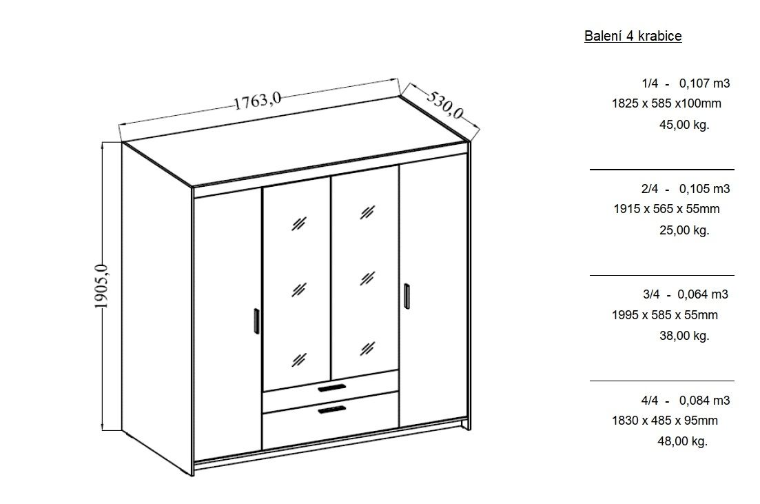 Šatní skříň ELENNA 4D se zrcadlem