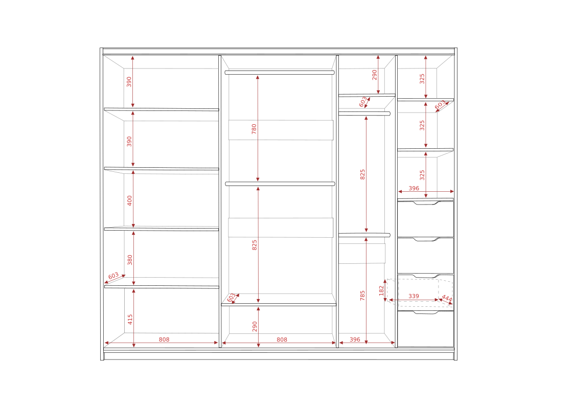 Posuvná šatní skříň DANVER 250 D-13