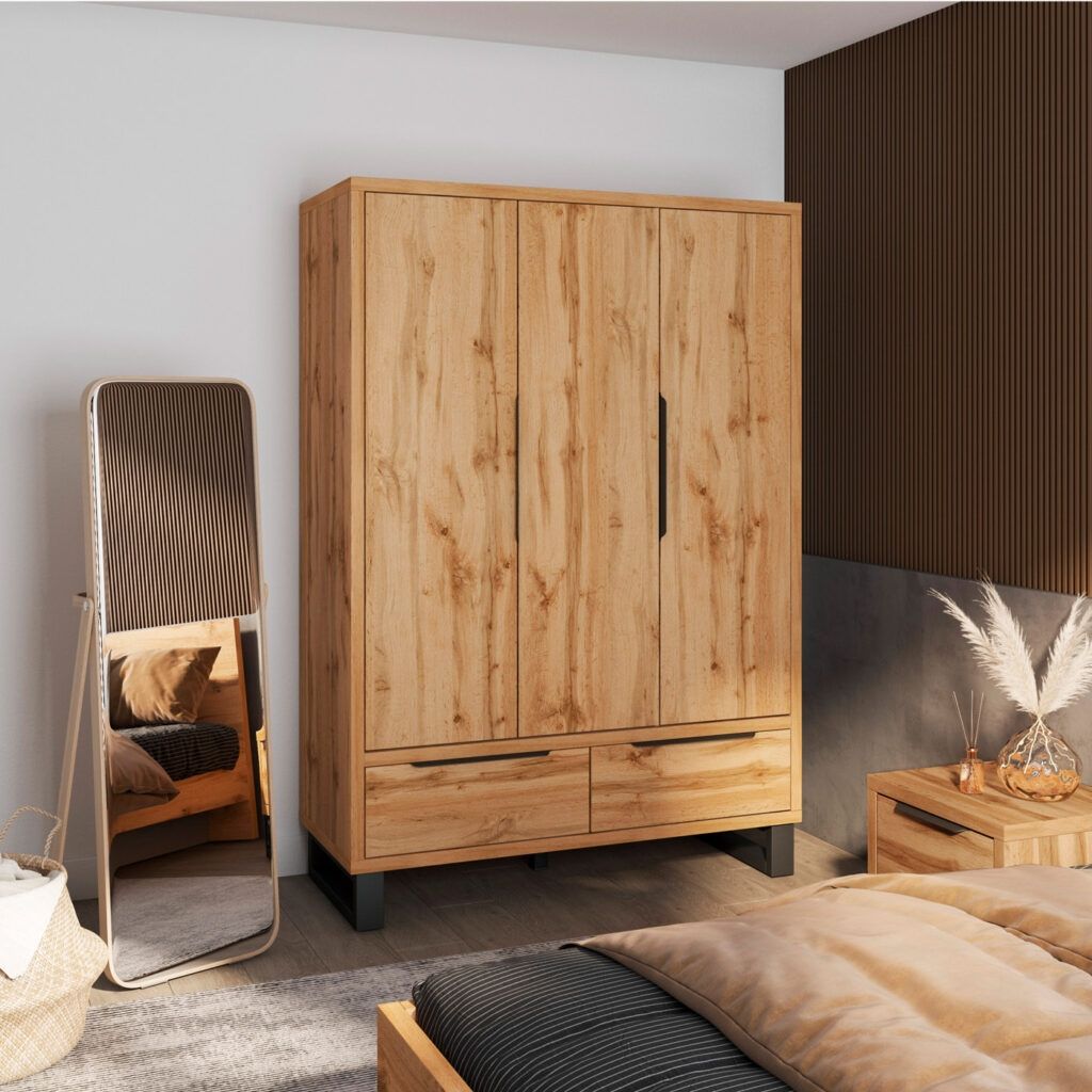 Šatní skříň HALES 145 dub wotan/černá