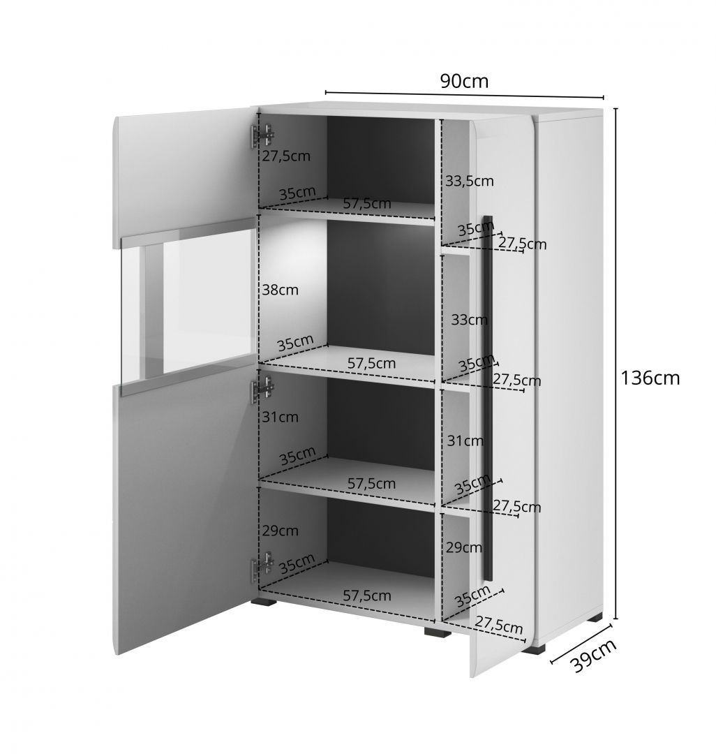 Vitrína I TULSA Bílý lesk